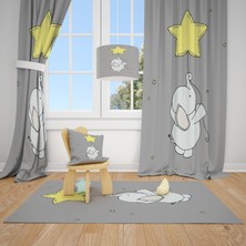 Cici Odam Sevimli Fil ve Sarı Yıldız Balon Çocuk Bebek Odası Fon Perde 1 Kanat 70X270