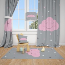 Cici Tasarım Sevimli Pembe Bulut Çocuk Bebek Odası Fon Perde 2 Kanat 70x270