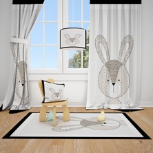Cici Odam Sevimli Tavşan ve Siyah Çerçeve Çocuk Bebek Odası Fon Perde 1 Kanat