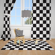 Cici Tasarım Siyah Beyaz Dama Desenli Çocuk Bebek Odası Fon Perde 1 Kanat