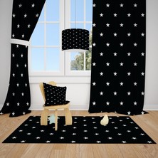 Cici Tasarım Siyah Zemin Beyaz Yıldızlar Çocuk Bebek Odası Fon Perde 2 Kanat