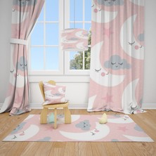 Cici Tasarım Uyuyan Ay ve Bulut Çocuk Bebek Odası Fon Perde 2 Kanat 70x270