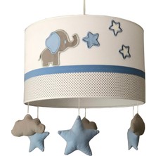 Pudradecor Yıldızlar Bebek Çocuk Odası Avize / Mavi Zikzaklı Bebek Çocuk Odası Lambası Çap=35 cm