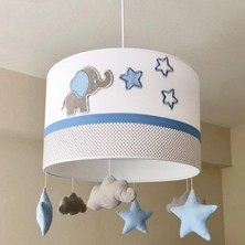 Pudradecor Yıldızlar Bebek Çocuk Odası Avize / Mavi Zikzaklı Bebek Çocuk Odası Lambası Çap=35 cm