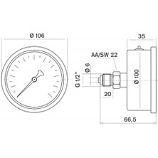 Pakkens 0-400 Bar 100 mm Arkadan Bağlantılı Panotipi Gliserinli Manometre G 1/2 inç