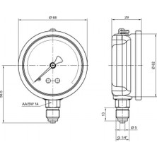 Pakkens 0-16 Bar 63 mm Alttan Bağlantılı Gliserinli Manometre G 1/4 inç