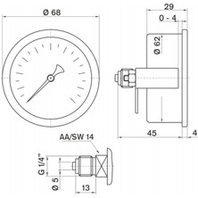 Pakkens 0-1 Bar 63 mm Arkadan Bağlantılı Panotipi Kuru Manometre G 1/4 inç