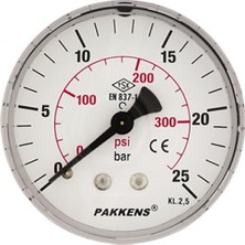 Pakkens 0-16 Bar 50 mm Arkadan Bağlantılı Kuru Manometre G 1/8 inç