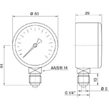 Pakkens 0-10 Bar 50 mm Alttan Bağlantılı Kuru Manometre G 1/4 inç