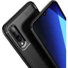 DVR Samsung Galaxy A50 Kılıf Silikon Negro Karbon Darbe Emici (Lacivert) + Nano Cam Ekran Koruyucu