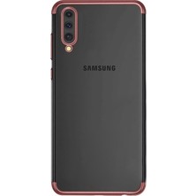 DVR Samsung Galaxy A70 Kılıf Silikon Dört Köşeli Lazer Kapak (Rose Gold)