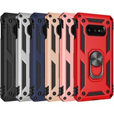 Case 4U Samsung Galaxy S10e Kılıf Çift Katmanlı Yüzüklü Manyetik Vega Kapak Gümüş