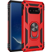 Case 4U Samsung Galaxy S10e Kılıf Çift Katmanlı Yüzüklü Manyetik Vega Kapak Kırmızı