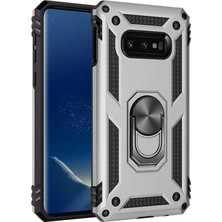 Case 4U Samsung Galaxy S10e Kılıf Çift Katmanlı Yüzüklü Manyetik Vega Kapak Gümüş