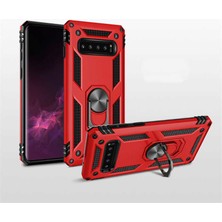 Case 4U Samsung Galaxy S10 Plus Kılıf Çift Katmanlı Yüzüklü Manyetik Vega Kapak Rose Gold