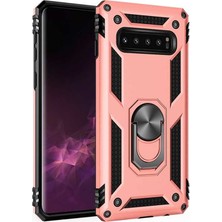 Case 4U Samsung Galaxy S10 Plus Kılıf Çift Katmanlı Yüzüklü Manyetik Vega Kapak Rose Gold