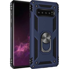 Case 4U Samsung Galaxy S10 Plus Uyumlu Kılıf Çift Katmanlı Yüzüklü Manyetik Vega Kapak Lacivert