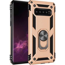 Case 4U Samsung Galaxy S10 Plus Kılıf Çift Katmanlı Yüzüklü Manyetik Vega Kapak Altın