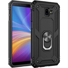 Case 4U Samsung Galaxy J6 Plus Kılıf Çift Katmanlı Yüzüklü Manyetik Vega Kapak Siyah