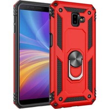 Case 4U Samsung Galaxy J6 Plus Kılıf Çift Katmanlı Yüzüklü Manyetik Vega Kapak Kırmızı