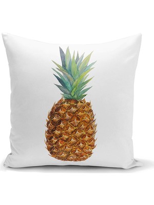 Realhomes Ananas Desenli Dijital Baskılı Dekoratif Yastık Kırlent Kılıfı