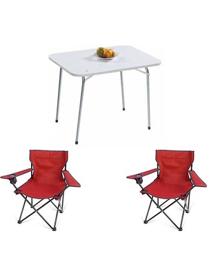 Bofigo Katlanır Masa 60 x 80 cm + 2 Adet Katlanır Kamp Sandalyesi Kırmızı