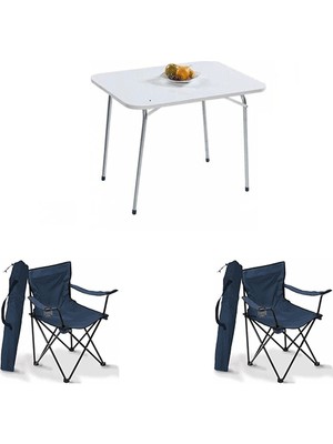 Bofigo Katlanır Masa 60 x 80 cm + 2 Adet Katlanır Kamp Sandalyesi Mavi