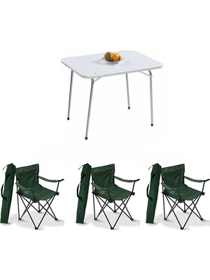 Bofigo 60X80 Katlanır Masa + 3 Adet Kamp Sandalyesi Katlanır Sandalye Piknik Plaj Sandalyesi Yeşil