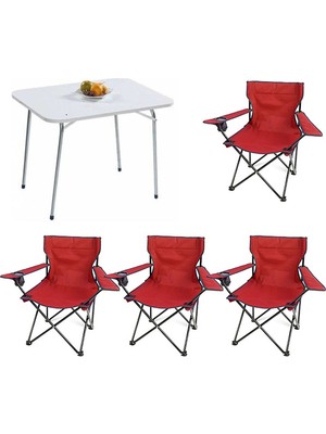 Bofigo 60X80 Katlanır Masa + 4 Adet Kamp Sandalyesi Katlanır Sandalye Piknik Plaj Sandalyesi Kırmızı