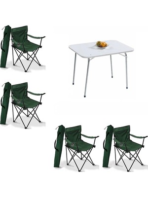 Bofigo 60X80 Katlanır Masa + 4 Adet Kamp Sandalyesi Katlanır Sandalye Piknik Plaj Sandalyesi Yeşil