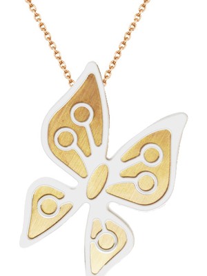 Altın Sepeti Gümüş İki Renkli Kelebek Kolye G733KL