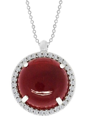 Altın Sepeti Kırmızı Yuvarlak Taşlı Gümüş Kolye G712KL