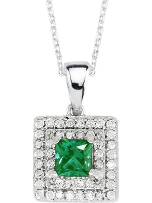 Altın Sepeti Yeşil Kare Taşlı Gümüş Kolye G763KL