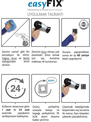 Tekno-tel EASYFİX YAPIŞKANLI ÜÇGEN HAVLULUK KROM EF233