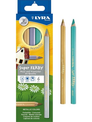 Lyra Super Ferby Metalik Jumbo Boya Kalemi 6'lı Set Üçgen Gövde Dayanıklı Renkler