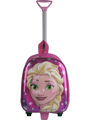 TahTicMer Frozen Elsa Kabartmalı Çekçekli Çocuk Okul Çantası Pembe 8116