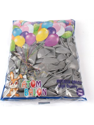 Atom Balon Atom 12 İnç Metalik Silver Gümüş Balon - 100 Adet