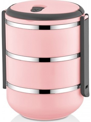 Freshbox Sefer Tası Saklama Kabı 3 Katlı Model 2,25 lt Pudra Pembe