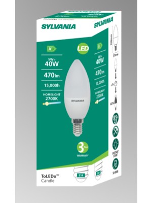 Sylvania E14 LED Mum Lamba 5W Sarı Işık
