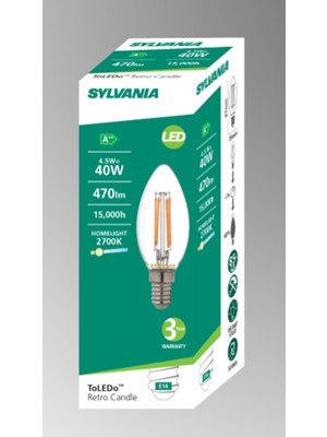 Sylvania E14 LED Mum Rustik Filament Lamba 4.5W Sarı Işık