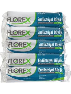 Florex Endüstriyel Büyük Siyah Çöp Torbası 65X80Cm 5Rulo