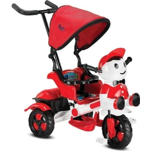125 Yupi Panda Ebeveyn Kontrollü Tenteli Müzikli Tricycle Üç Teker Bisiklet-Kırmızı/Beyaz