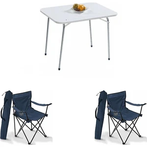 Katlanır Masa 60 x 80 cm + 2 Adet Katlanır Kamp Sandalyesi Mavi