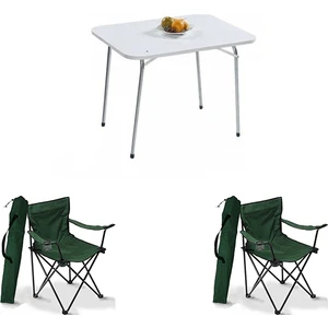 Katlanır Masa 60 x 80 cm + 2 Adet Katlanır Kamp Sandalyesi Yeşil