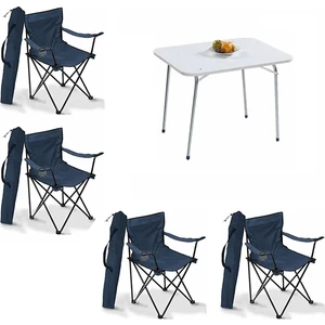 60X80 Katlanır Masa + 4 Adet Kamp Sandalyesi Katlanır Sandalye Piknik Plaj Sandalyesi Mavi