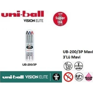 Unibal Ub-200 Vision Roller Kalem 0,8 Mm 3 Lü Mavi