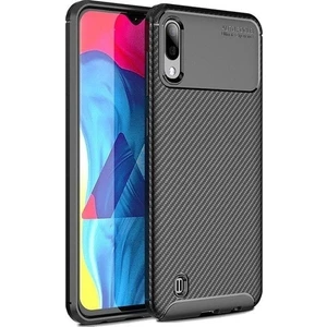 Jopus Samsung Galaxy M10 Kılıf Karbon Desenli Lux Negro Silikon - Siyah + Cam Ekran Koruyucu