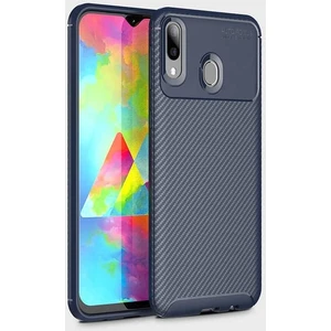 Jopus Samsung Galaxy M20 Kılıf Karbon Desenli Lux Negro Silikon - Lacivert + Cam Ekran Koruyucu