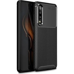 Jopus Huawei P30 Kılıf Karbon Desenli Lux Negro Silikon - Siyah + Cam Ekran Koruyucu