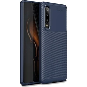 Jopus Huawei P30 Kılıf Karbon Desenli Lux Negro Silikon - Lacivert + Cam Ekran Koruyucu
